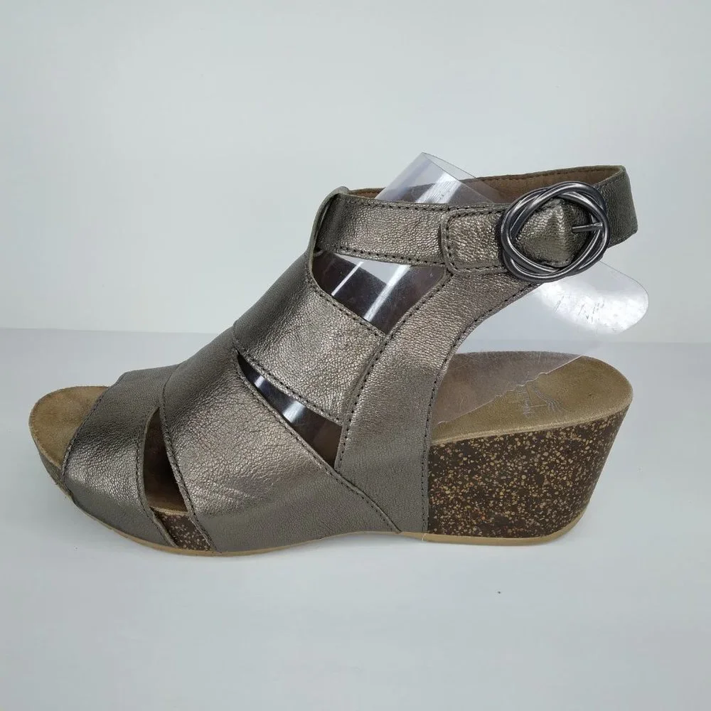 Dansko Women's Metallic Pewter Wedge Sandals